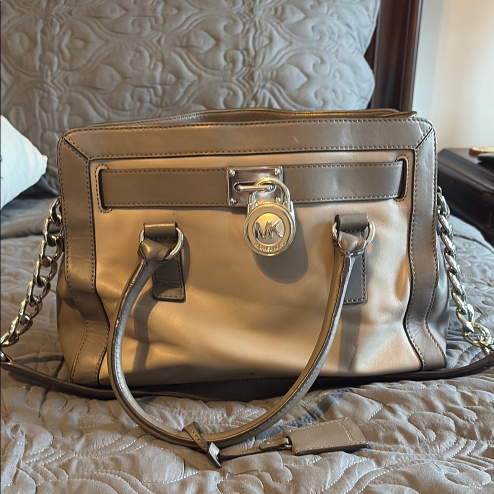 Michael Kors Tan Satchel with Structured Design and Detachable Strap
